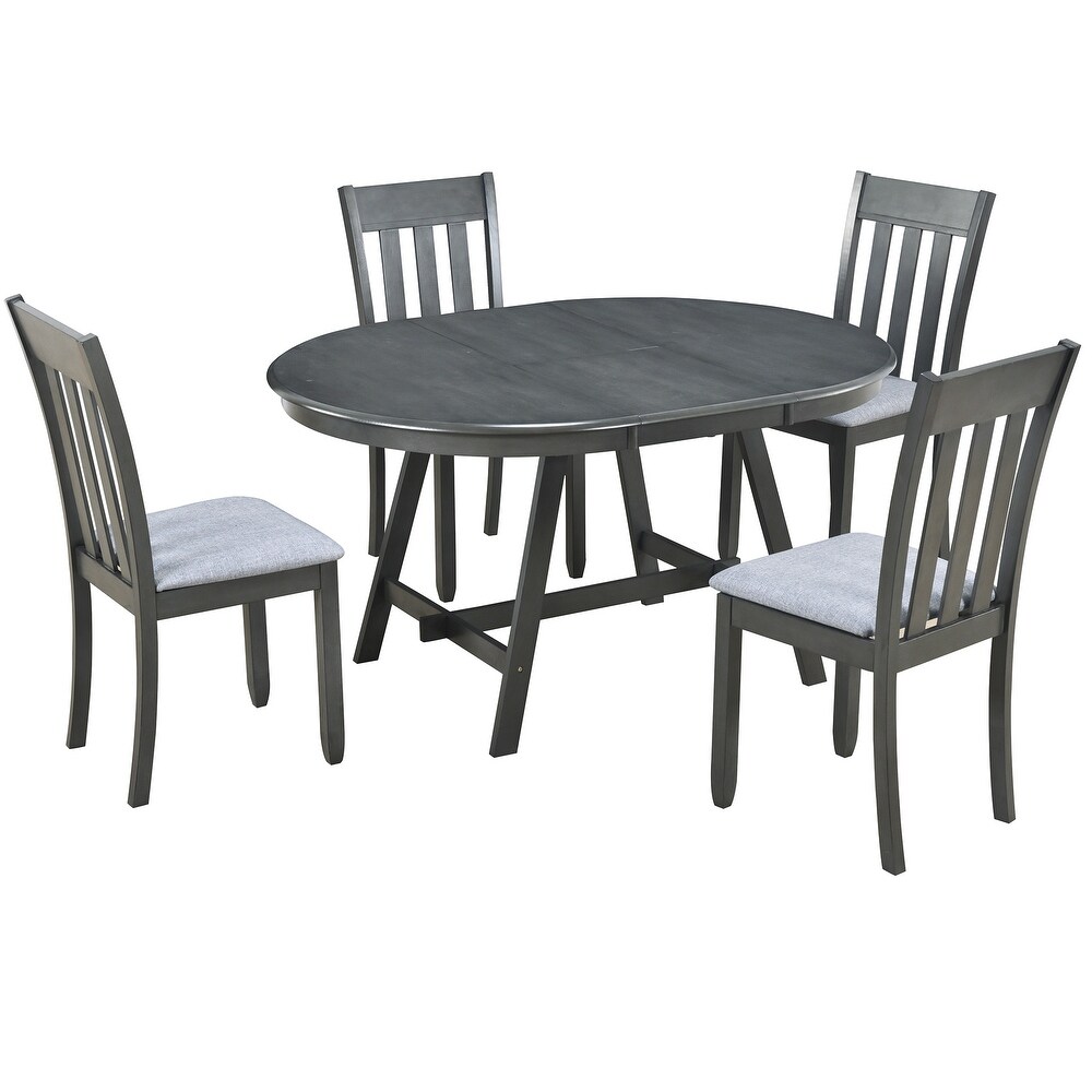 5 Piece Wooden Dining Sets with Extendable Table   Upholstered Chairs