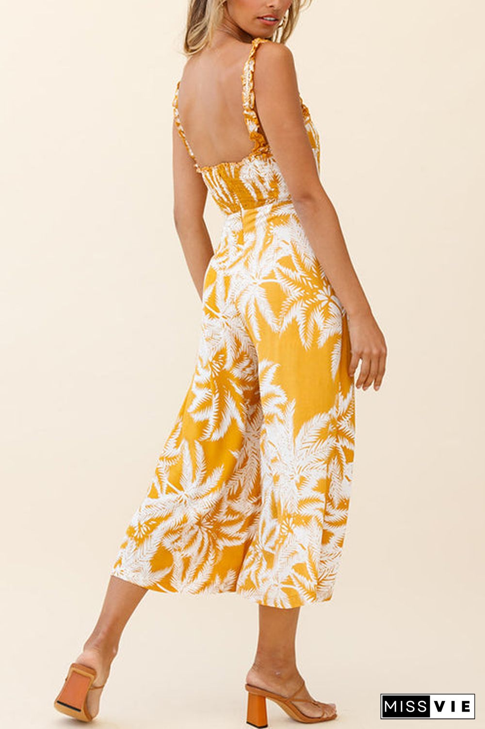 Palm Print Slip Wide Leg Jumpsuits