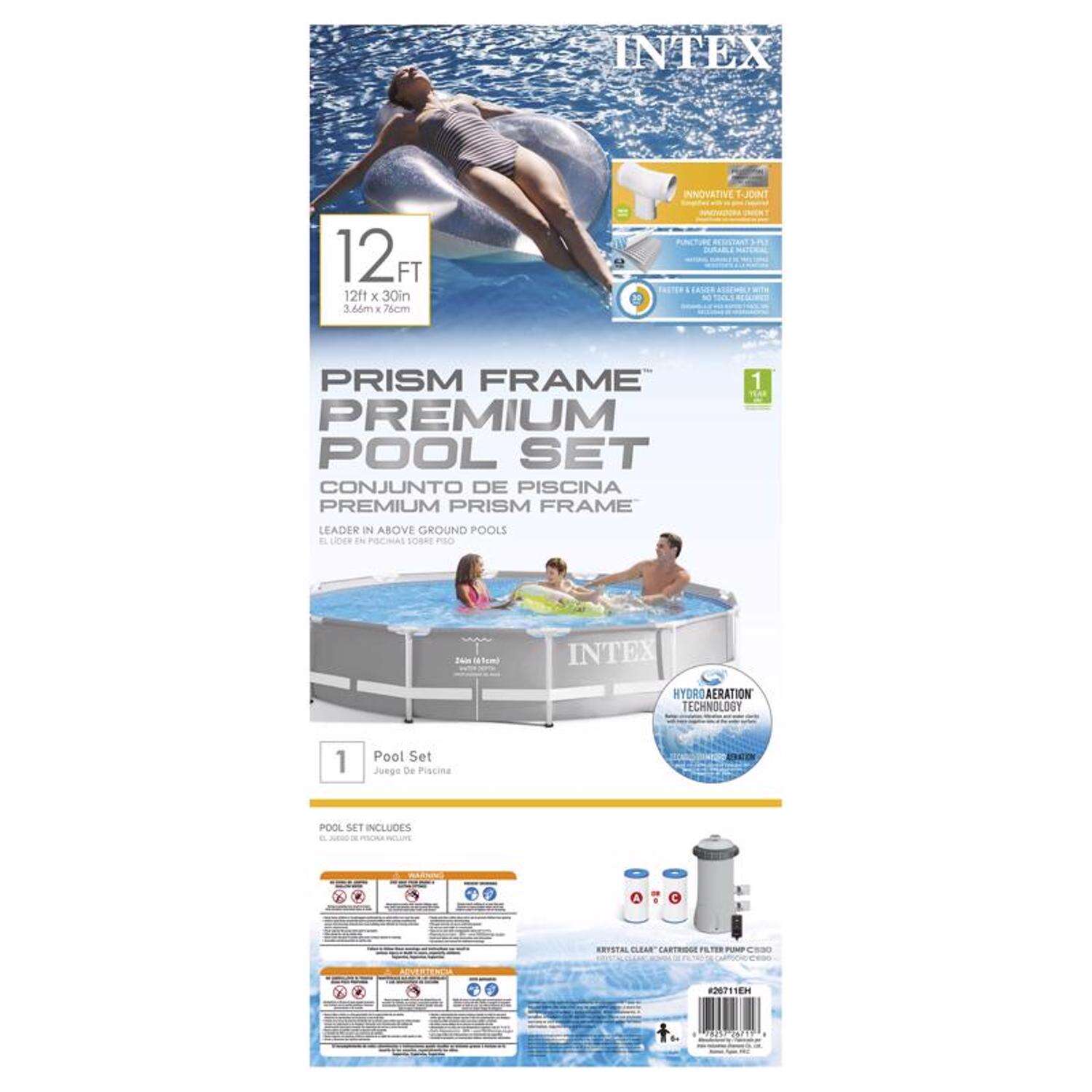 Intex Prism Frame 1718 gal Round Metal Above Ground Pool 30 in. H X 12 ft. D