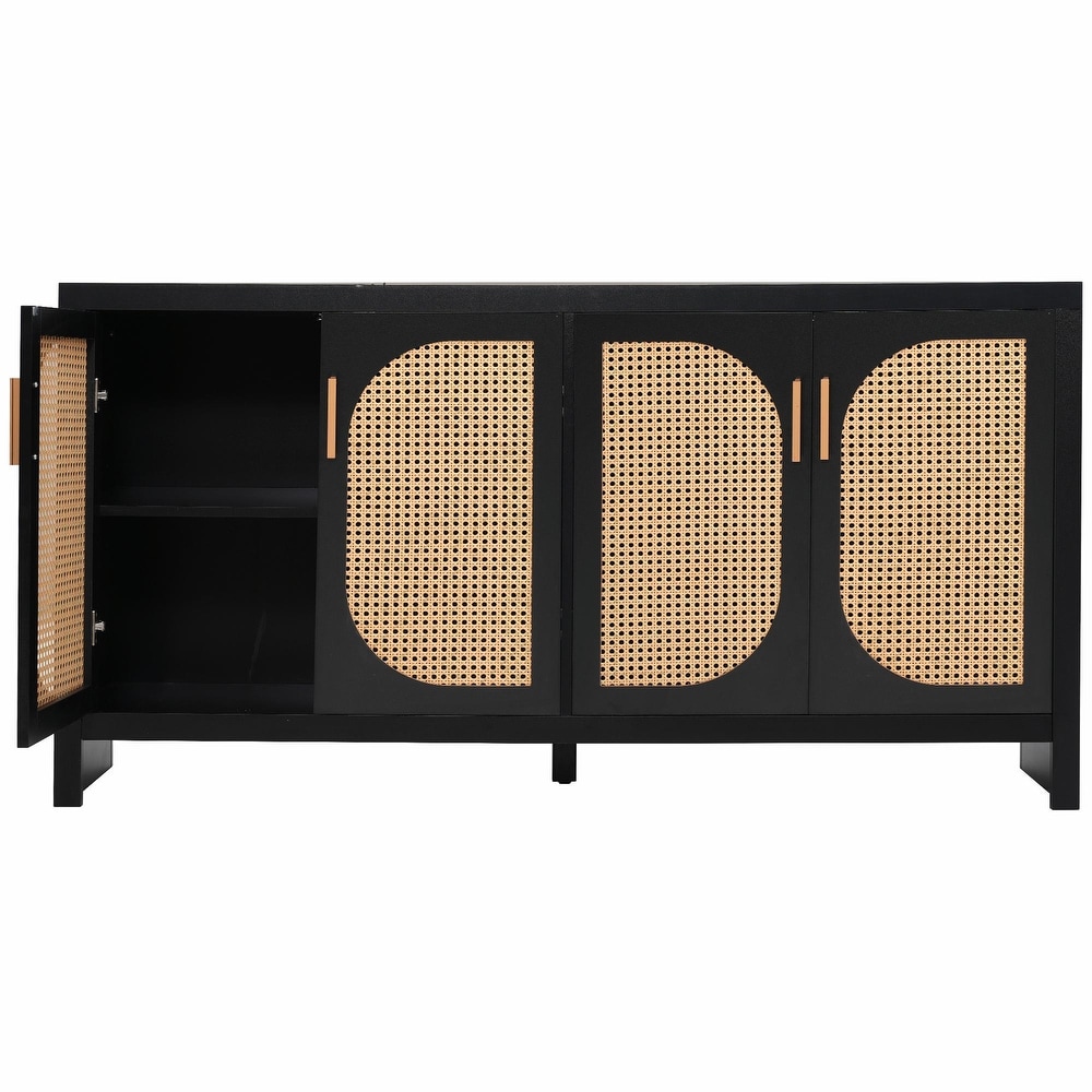 Modern TV Stand for 65 inch TV with Rattan Doors  Adjustable Shelves