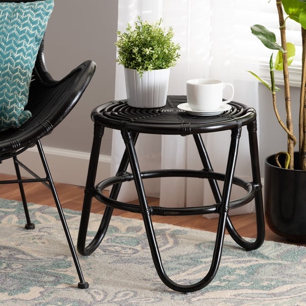 Pertessa Modern Bohemian Black Finished Rattan End Table