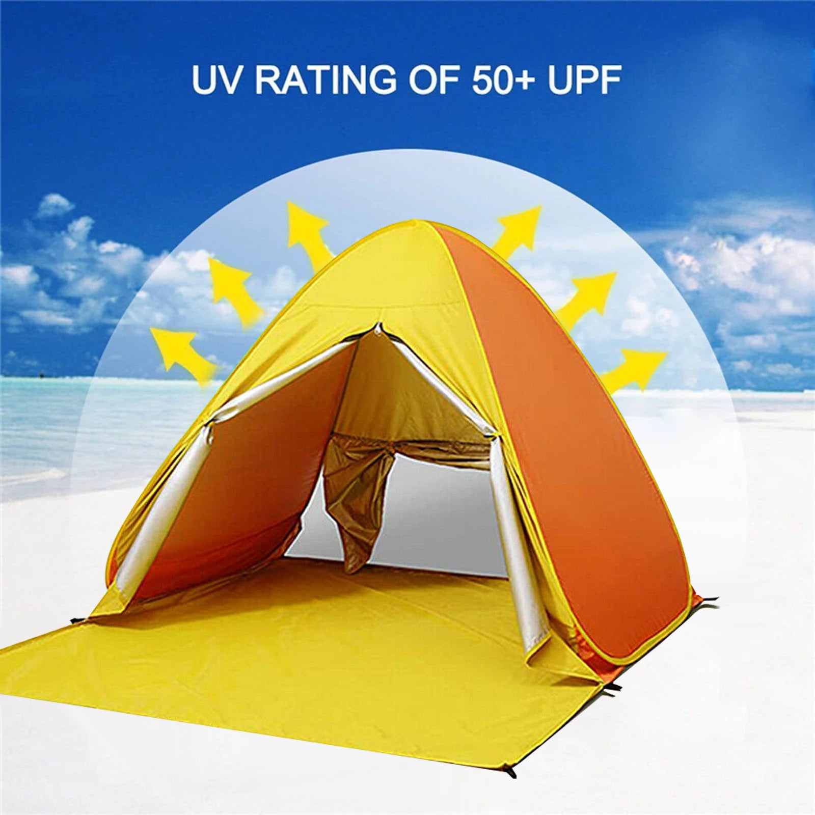 PVUEL Pop Up Beach Tent Sun Shelter， 3-5 Person Shade Triangle Portable Outdoor Camping Canopy Yellow and Orange