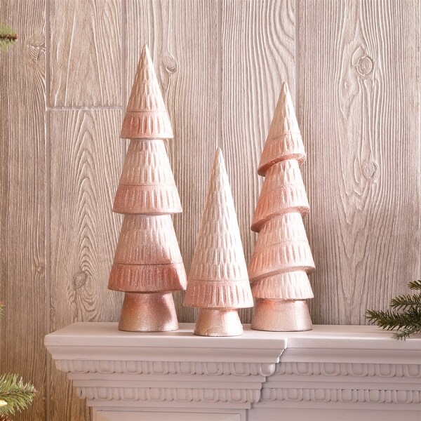 Blush Pink Etched Pine Tree (Set of 3)