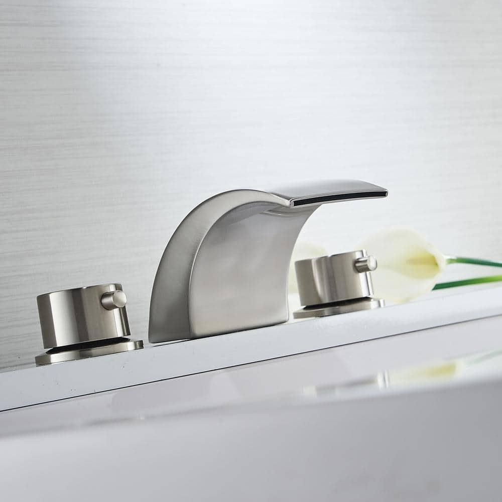 BWE 8 in Widespread 2Handle Bathroom Faucet With Led Light And Pop Up Drain in Brushed Nickel