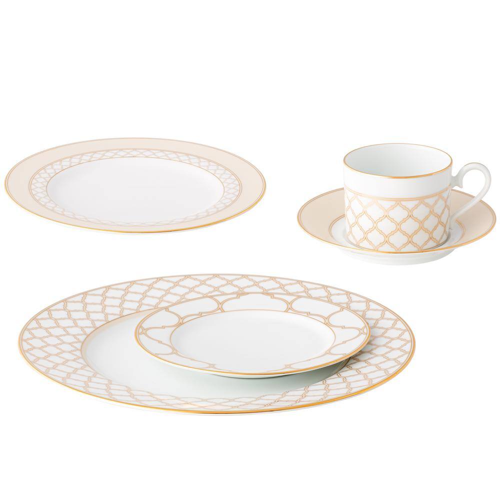 Noritake 5-Piece Gold White Porcelain Eternal Palace Place Setting 1728-05E