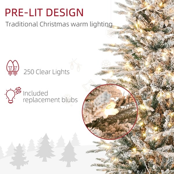 HOMCOM 6ft Tall Prelit Artificial Christmas Tree Holiday Décor with 636 Snow Flocked Branches，Auto Open，Extra Bulb