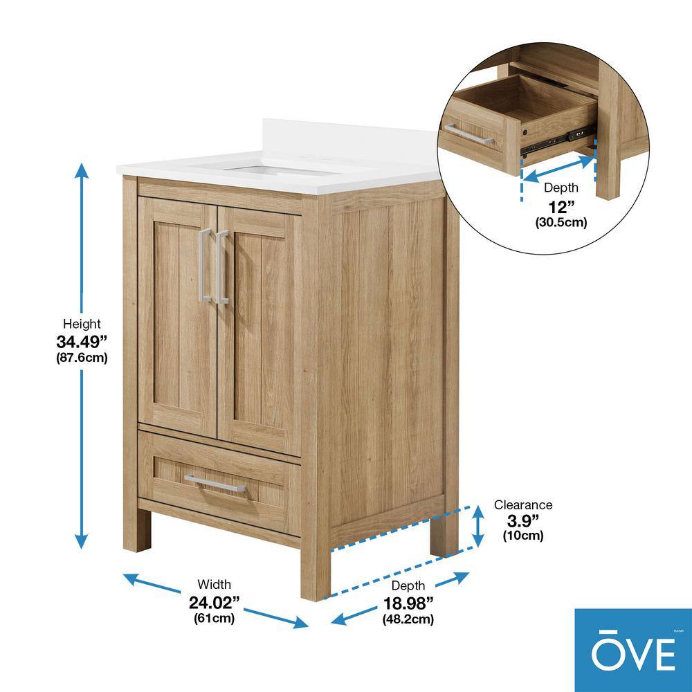 OVE Decors Kansas 24 in. W x 19 in. D x 34.5 in. H Bath Vanity in White Oak with White Engineered Stone Vanity Top with White Basin 15VVA-KANS24-12