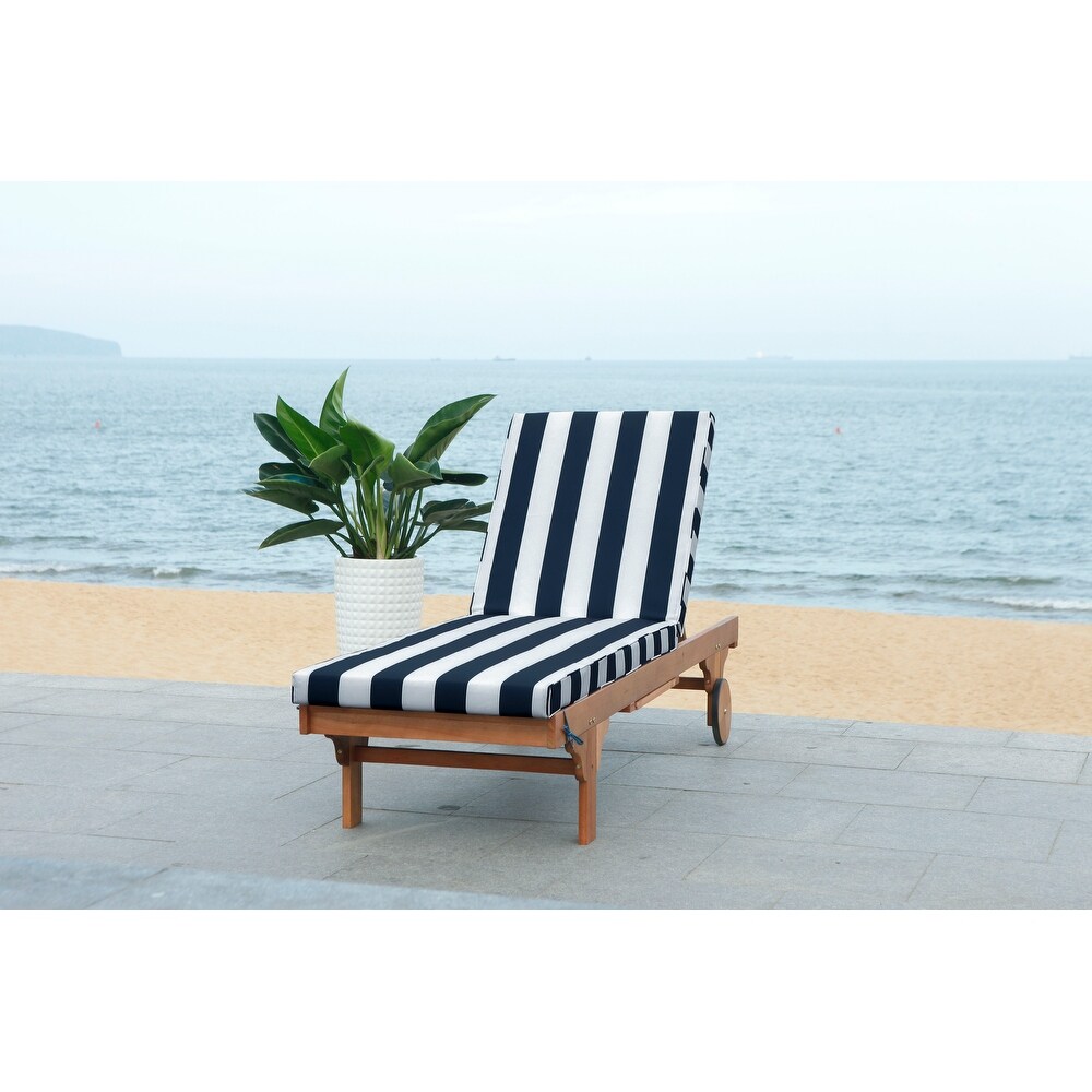 SAFAVIEH Outdoor Navy/White Striped Adjustable Chaise Lounge