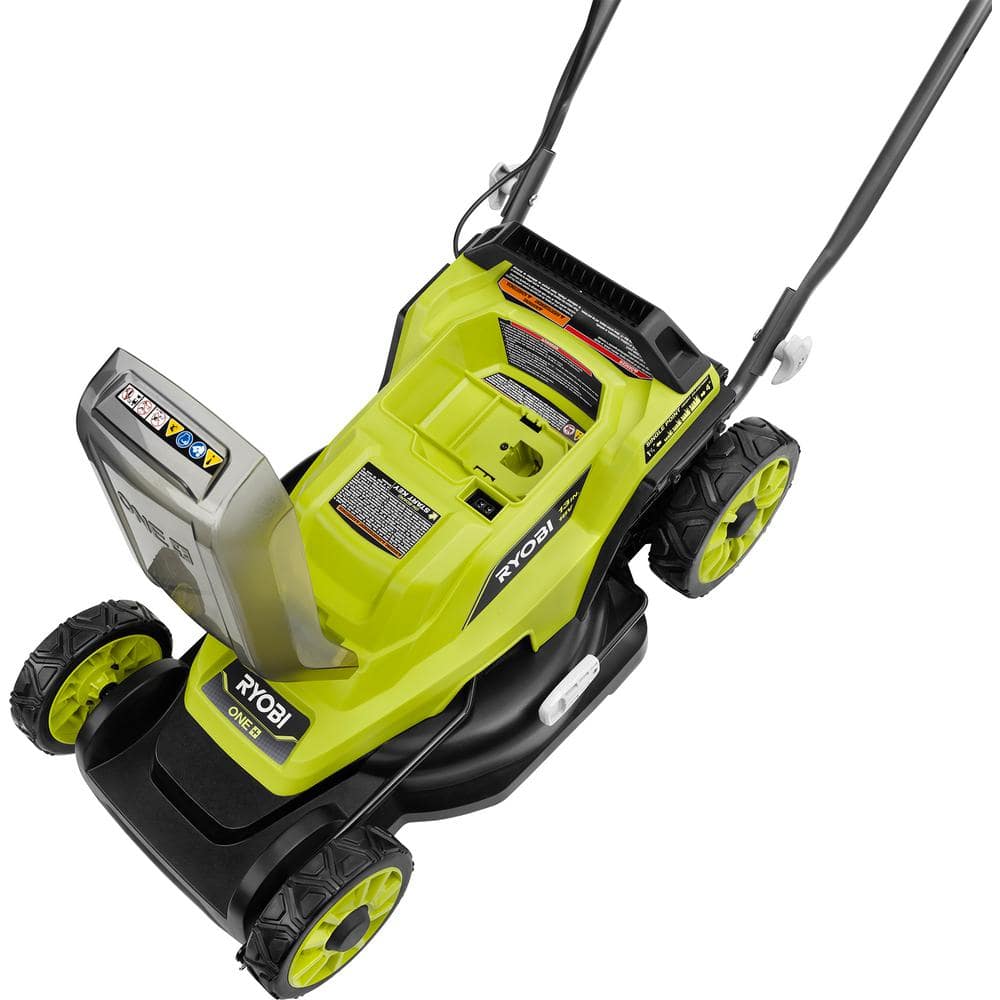 RYOBI ONE+ 18V 13 in. Cordless Battery Walk Behind Push Lawn Mower & String Trimmer with 4.0 Ah Battery and Charger P1180-4X