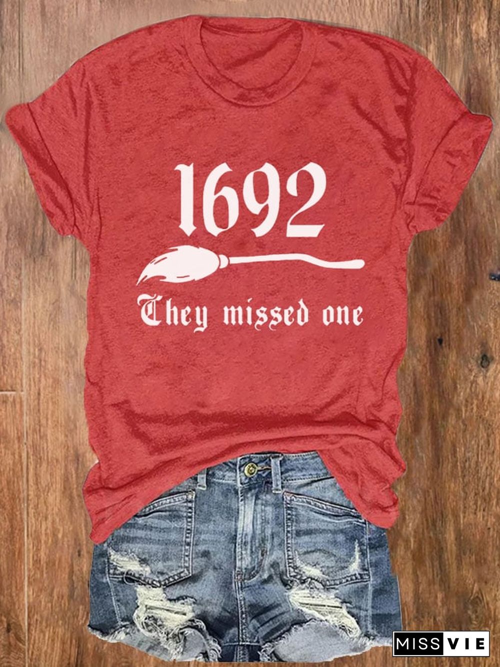 Women's 1692 They Missed One Salem Witch Print Crew Neck T-Shirt