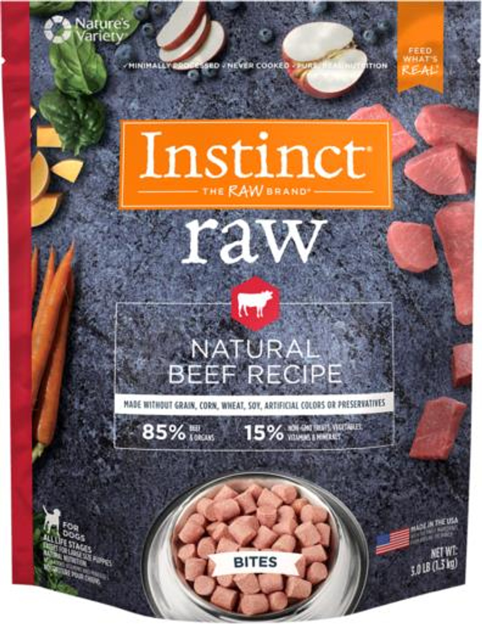 Nature's Variety Instinct Frozen Raw Bites Grain-Free Real Beef Recipe Dog Food