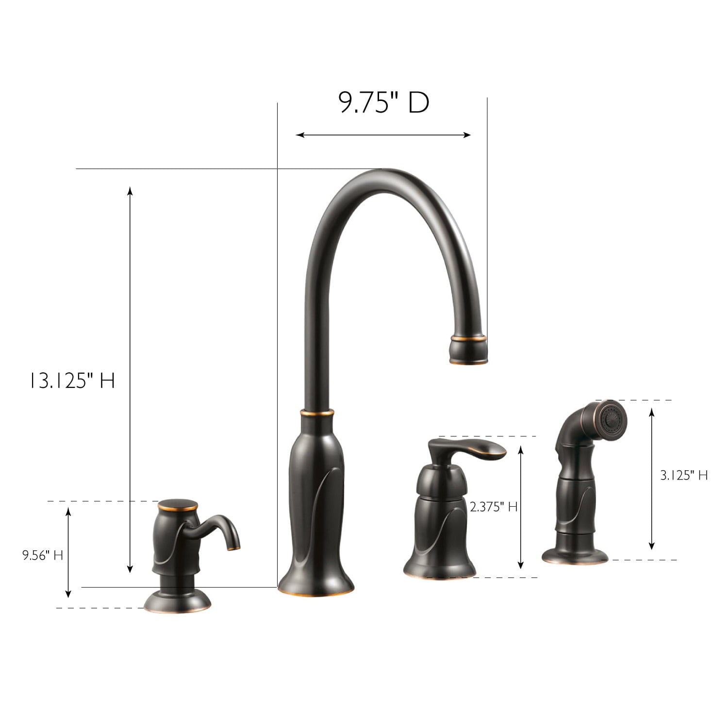 Design House Madison Kitchen Faucet with Side Sprayer and Soap Dispenser in Oil Rubbed Bronze