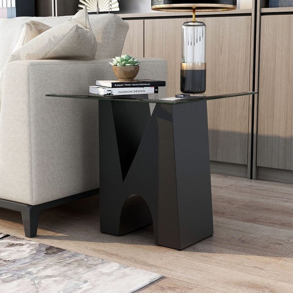 Noele Modern Black and Glasstop End Table by Furniture of America