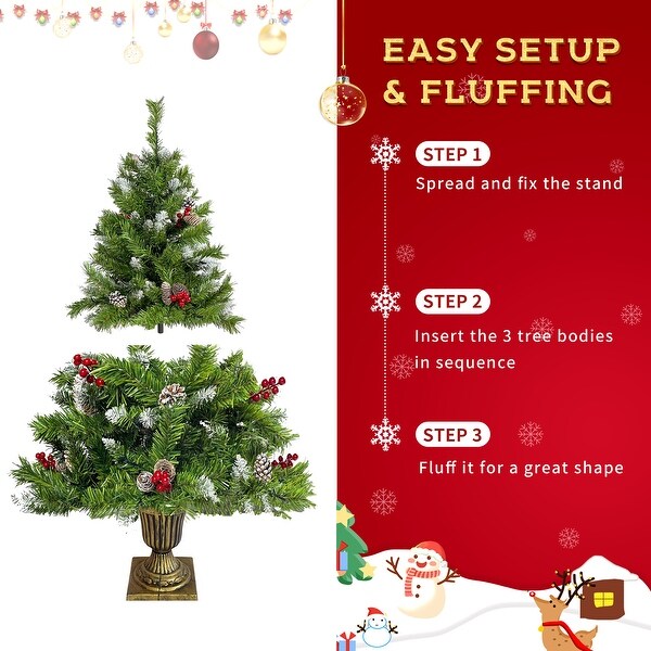 Prelit Xmas Tree Artificial Christmas 4Piece Set，Garland，Wreath and Set of 2 Entrance Trees Xmas with LED Lights