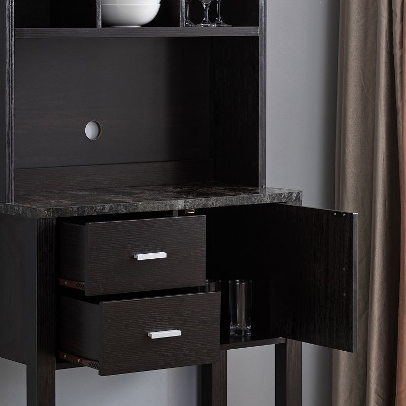 FC Design Red Cocoa and Faux Marble Black Baker's Cabinet with 2 Drawers and 4 Open Shelves