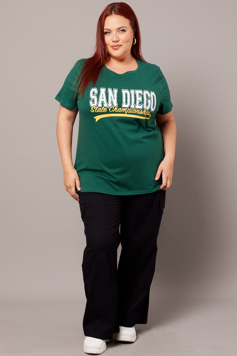 Green Graphic T-shirt Short Sleeve Crew Neck