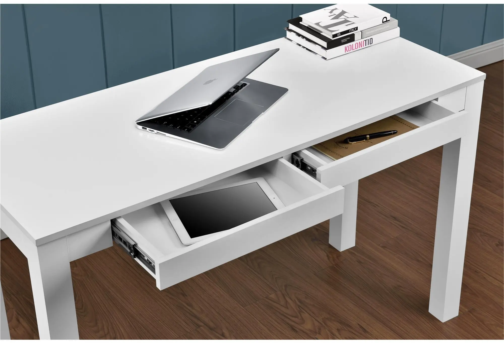 Parsons Large White Computer Desk with Two Drawers