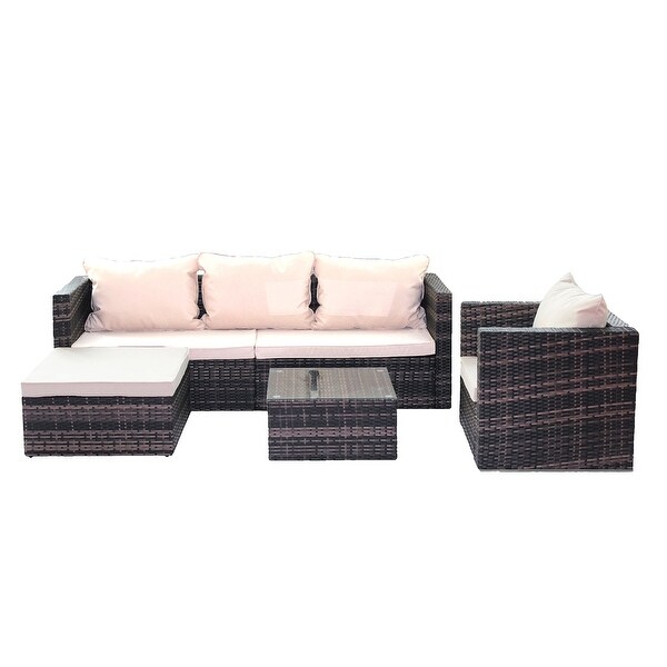 4 Pieces Outdoor Wicker Reversible Patio Sectional Sofa Set with Cushions - Overstock - 36046245