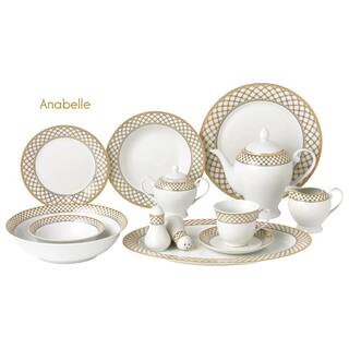 Lorren Home Trends 57-Piece Specialty Gold Porcelain Dinnerware Set (Service for 8) Anabelle-57