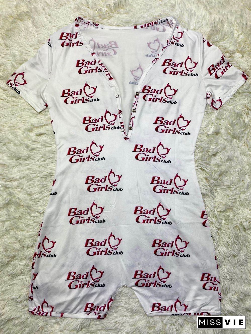 Casual Loose Cartoon Letter Printed Home Wear Romper