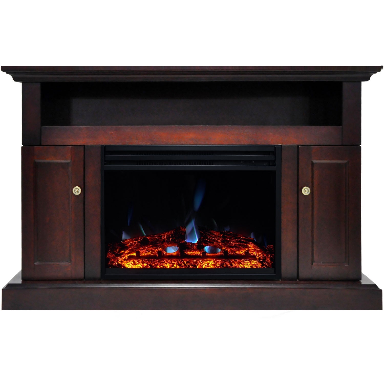 Cambridge Sorrento 47'' Electric Fireplace with Log Insert | Multi-Color Flame | For Rooms up to 210 Sq.Ft. | TV Stand | Remote | Mahogany Mantel | Adjustable Heat Settings | Timer