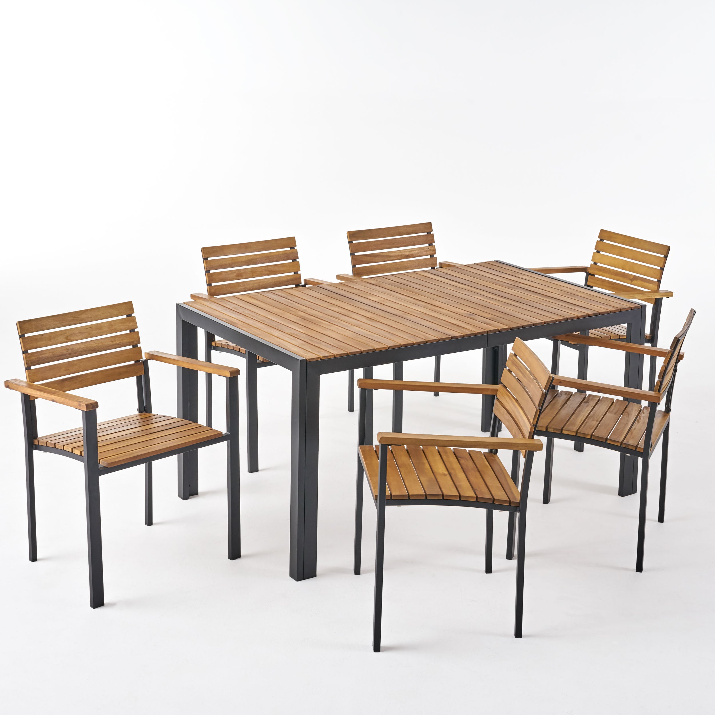 Natalie Outdoor 6 Seater Wood and Iron Dining Set