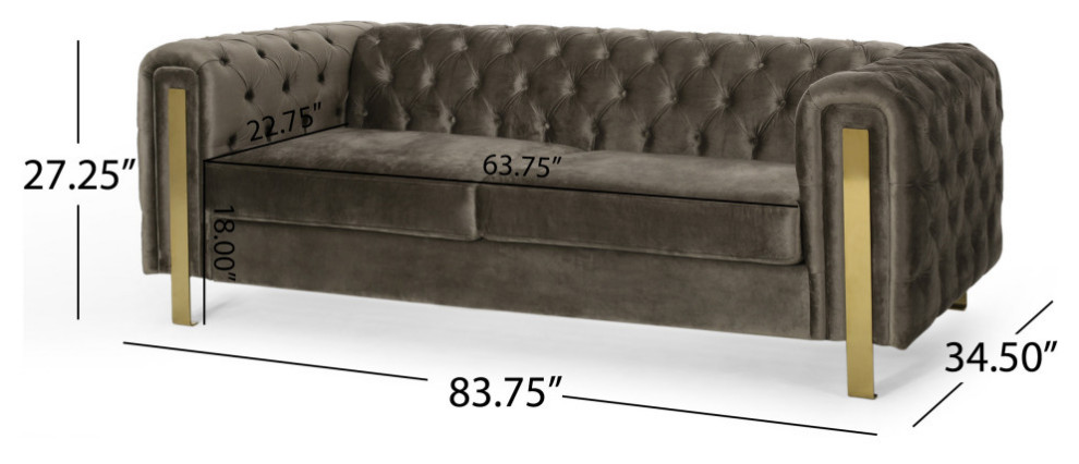 Giovanna Modern Glam Tufted Velvet 3 Seater Sofa   Contemporary   Sofas   by GDFStudio  Houzz