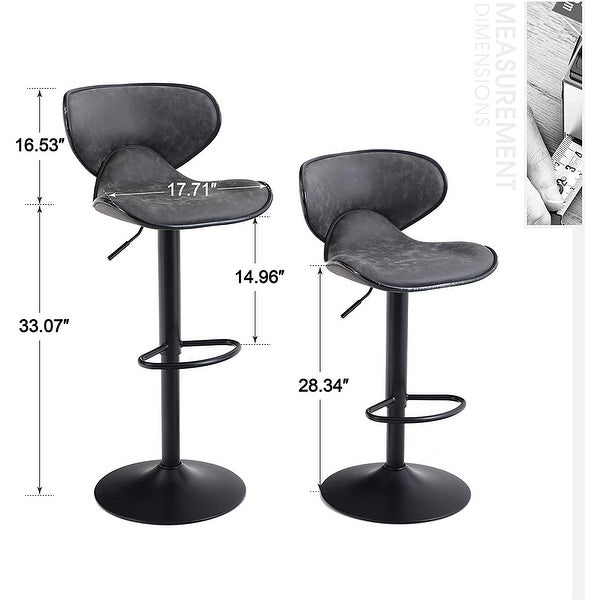 2PCS Metal Bar Stools Swivel Barstools with Back Support Adjustable Counter Height Modern Pu Leather Kitchen Counter Stools