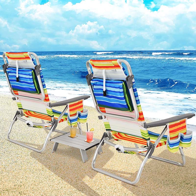 2 Pack 5-Position Outdoor Folding Backpack Beach Chair & Table Set, Patio Lawn Camping Chair Beach Sling Chair