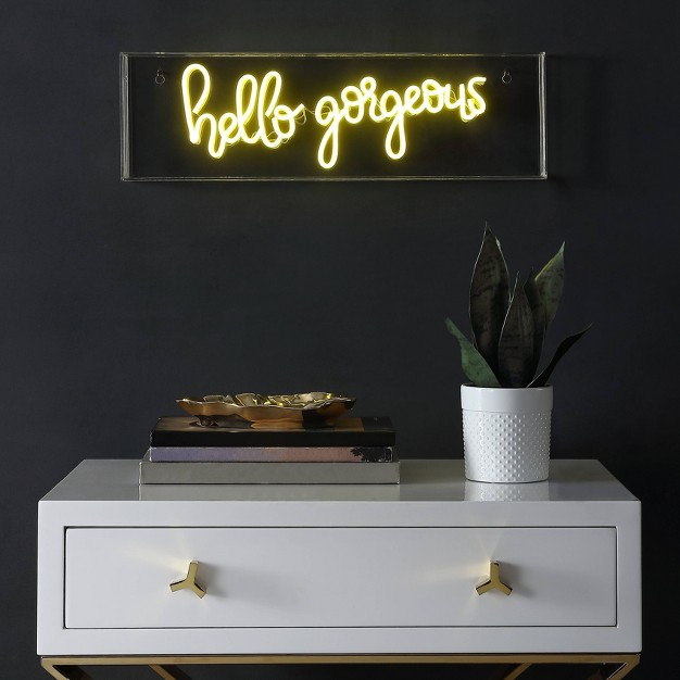 Hello Gorgeous Contemporary Glam Acrylic Box Pendant includes Led Light Bulb Neon Yellow Jonathan Y