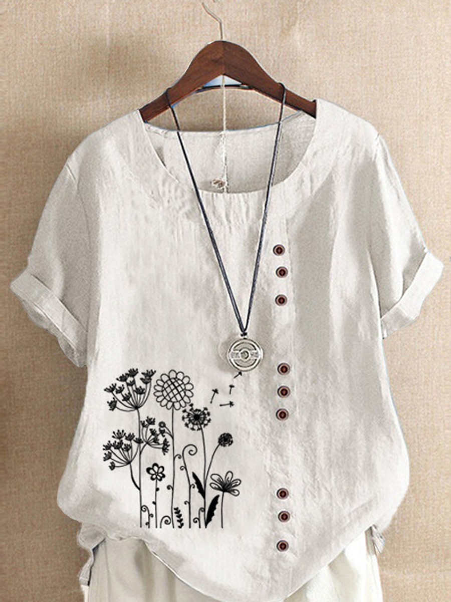 Casual Vintage Floral Print Short Sleeve Blouse