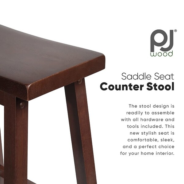 PJ Wood Classic Saddle-Seat 24 Inch Kitchen， Table， and Bar Counter Stool， Walnut - 13.23