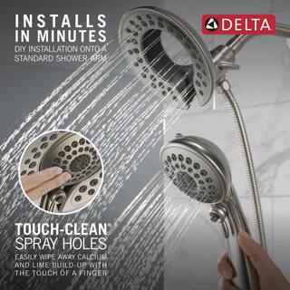 Delta In2ition 5-Spray Patterns 2.5 GPM 6.81 in. Wall Mount Dual Shower Heads in Lumicoat Stainless 58569-SS-PR25-PK