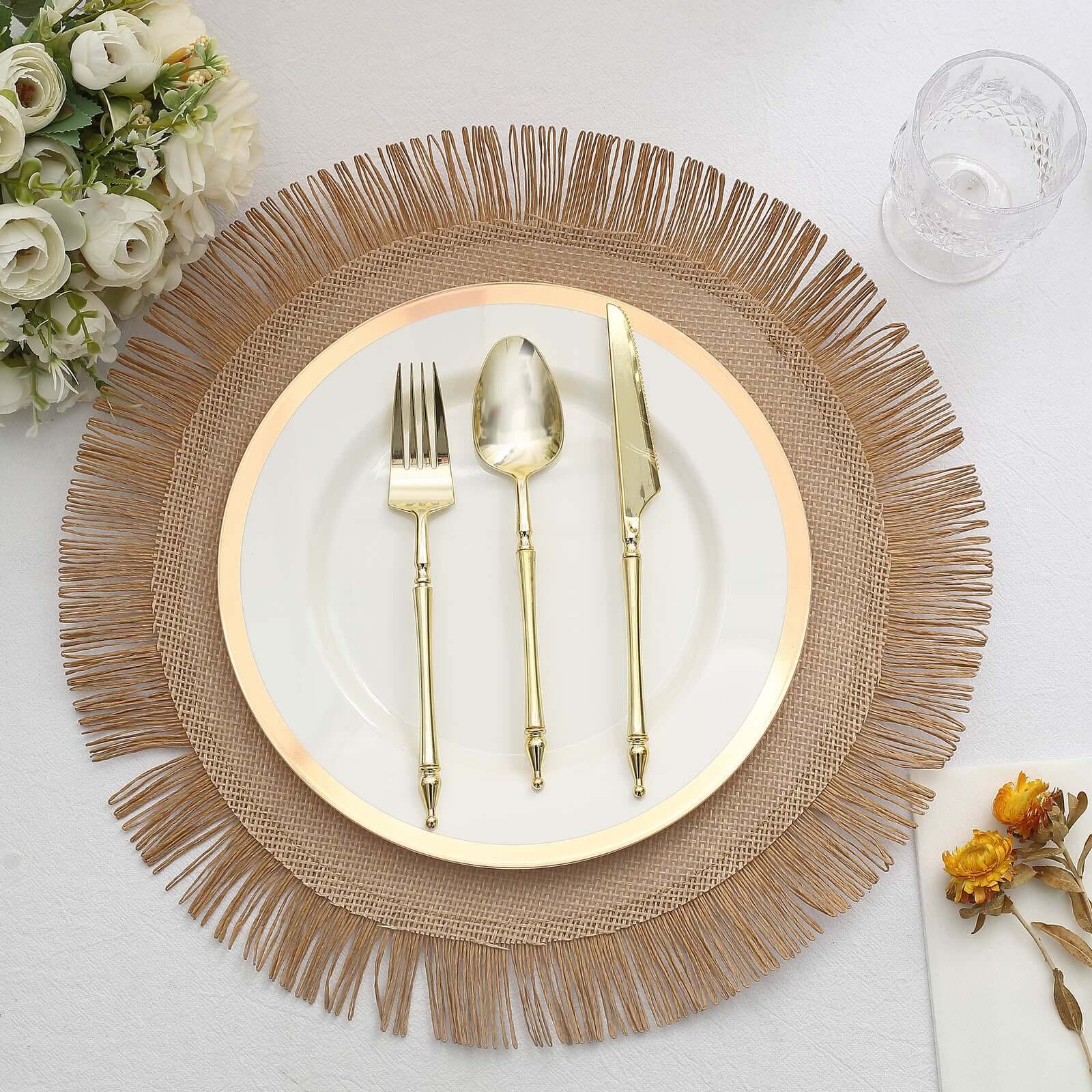 4 Pack Natural Jute Boho Chic Fringe Edge Table Placemats, Rustic Farmhouse Burlap Tassel Dining Table Mats 16