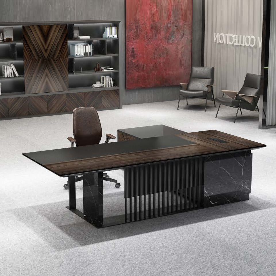 MADEIRA Executive Desk 220cm Left Return - Hazelnut & Grey