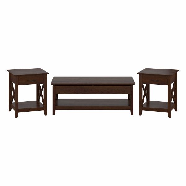 Bush Furniture Key West Lift Top Coffee Table Desk with End Tables in Bing Cherry