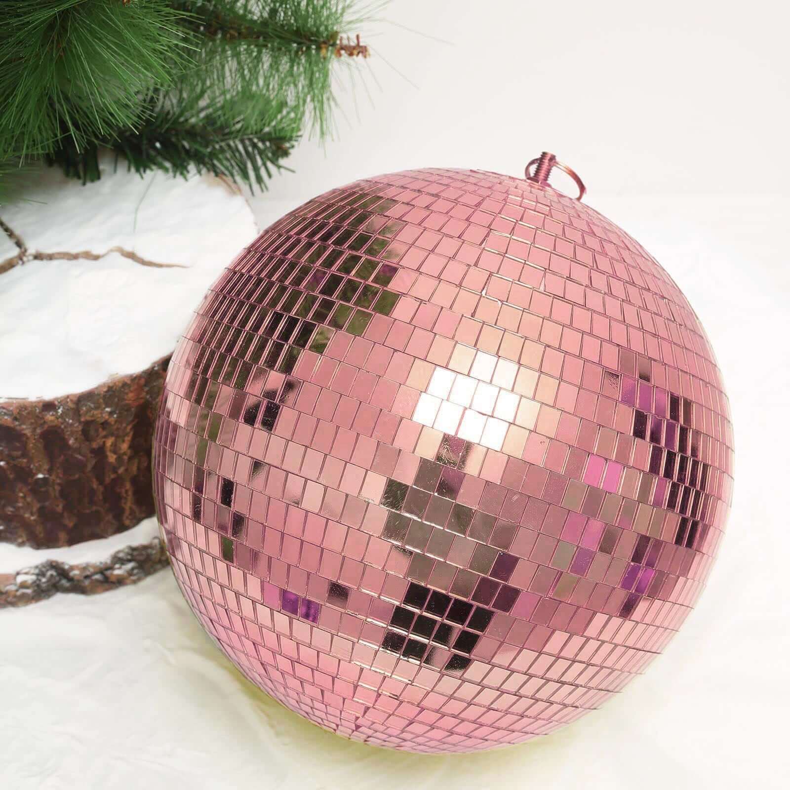 Large Rose Gold Foam Disco Mirror Ball With Hanging Swivel Ring, Holiday Party Decor 16