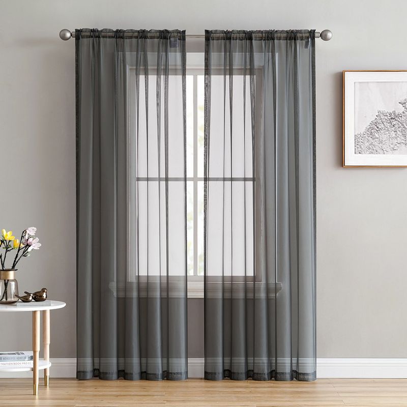 THD Essentials Sheer Voile Window Treatment Rod Pocket Curtain Panels - Set of 2