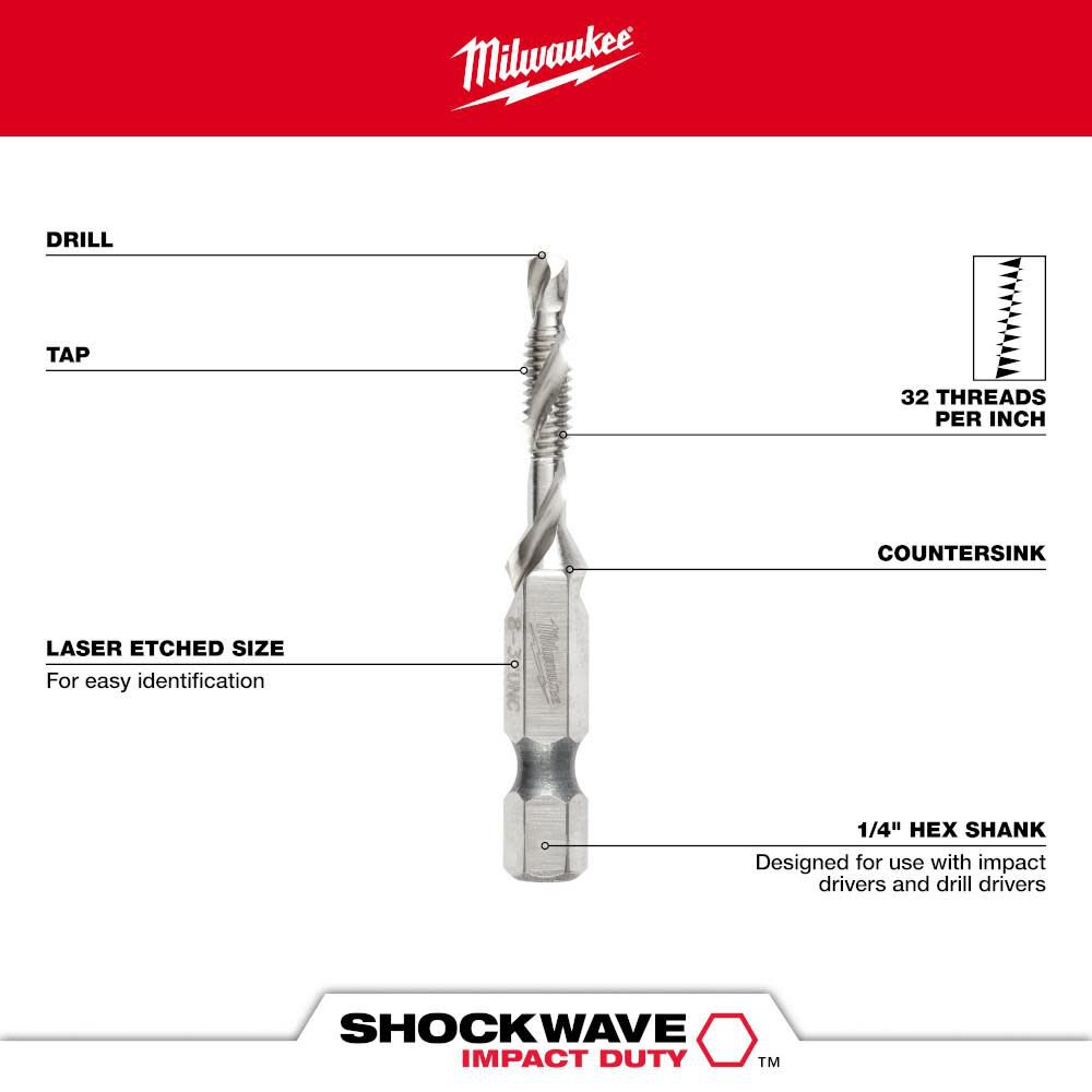 Milwaukee SHOCKWAVE 8-32 SAE Impact Drill Tap 48-89-4870 from Milwaukee