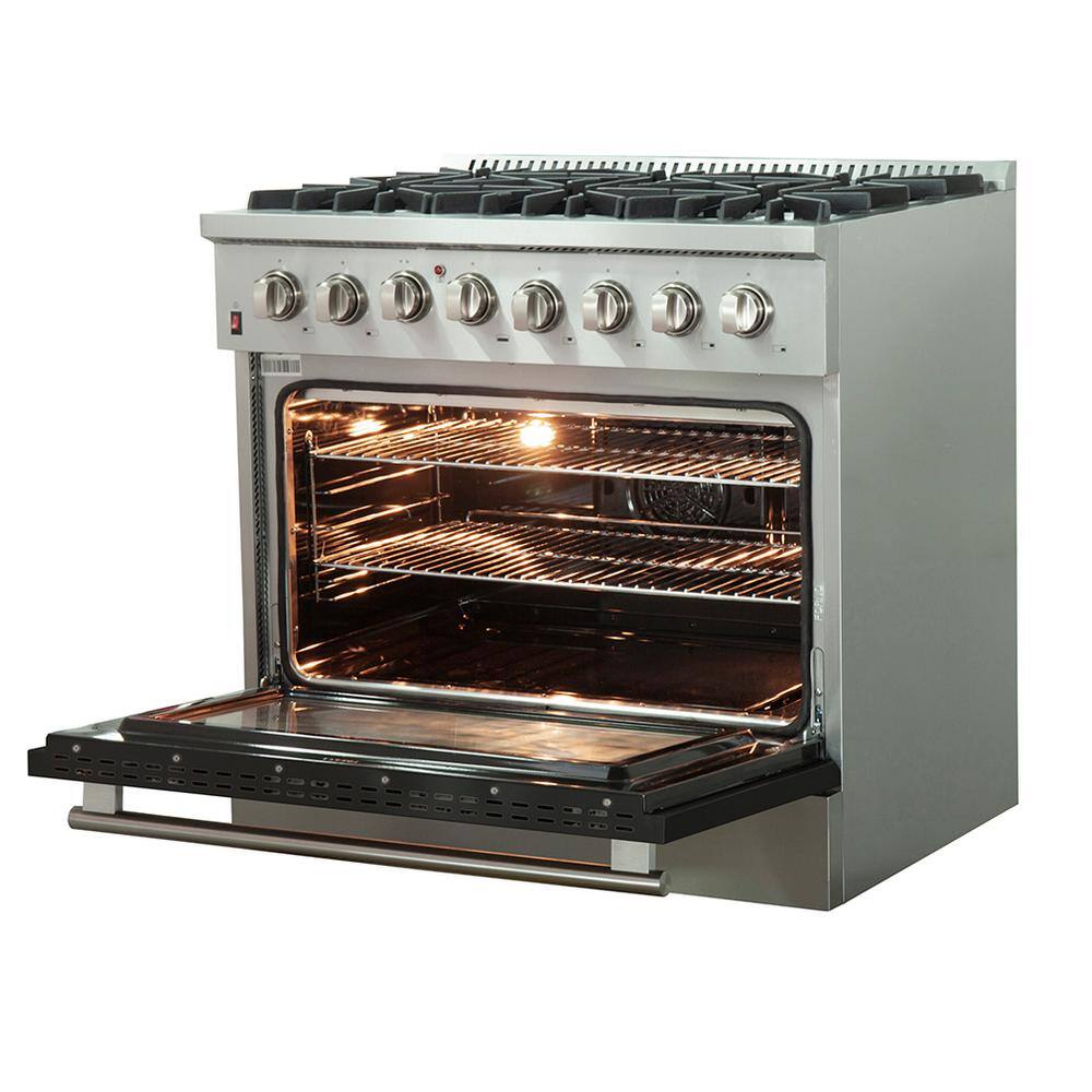 Forno Capriasca 36 in. 5.36 cu. ft. Gas Range with 6 Gas Burners Oven in Stainless Steel with Red Door FFSGS6260-36RED