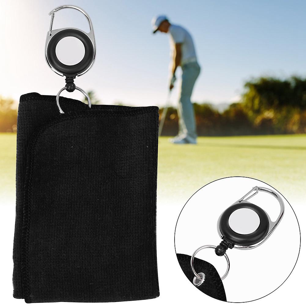 1 Pcs Double-sided Plush Cotton Golf Club Cleaning Towel Cloth With Pulling Rope Buckleblack