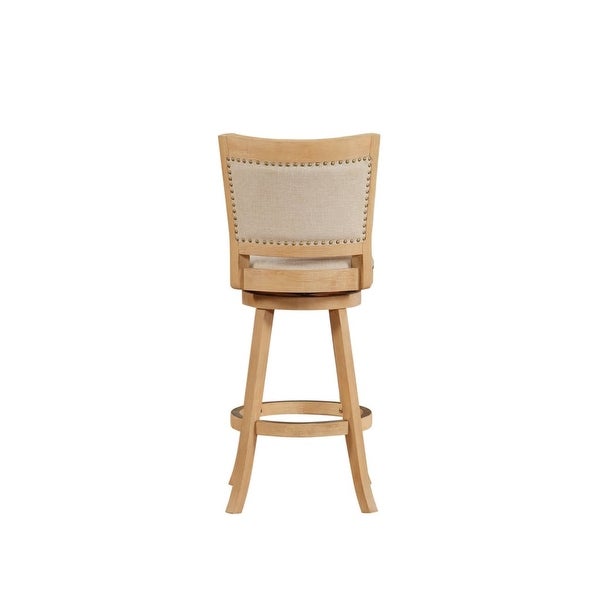 Kia Solid Wood Swivel Barstool， Curved Panel Back， Brass Nailheads， Ivory