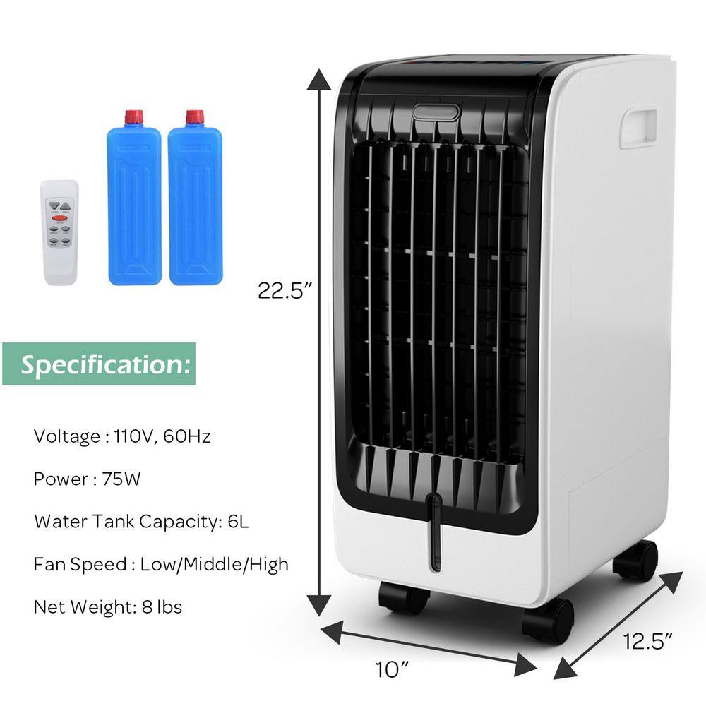 Gymax 8000 BTU(DOE) Portable Air Conditioner Cooler Evaporative Air Cooler Fan and Humidifier with Remote Control Wheels White GYM06925