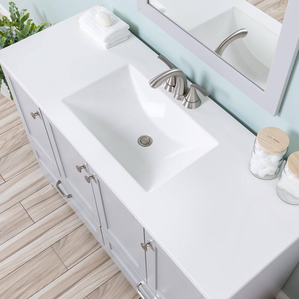 Glacier Bay Lancaster 48.25 in. W x 18.75 in. D Shaker Bath Vanity in Pearl Gray with White Cultured Marble Top LC48P2-PG