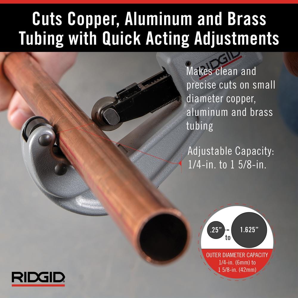 RIDGID 1/4 in. to 1-5/8 in. 151 Quick Acting Copper Pipe & Aluminum Tubing Cutter w/ Easy Change Wheel Pin + Spare Wheel 31632