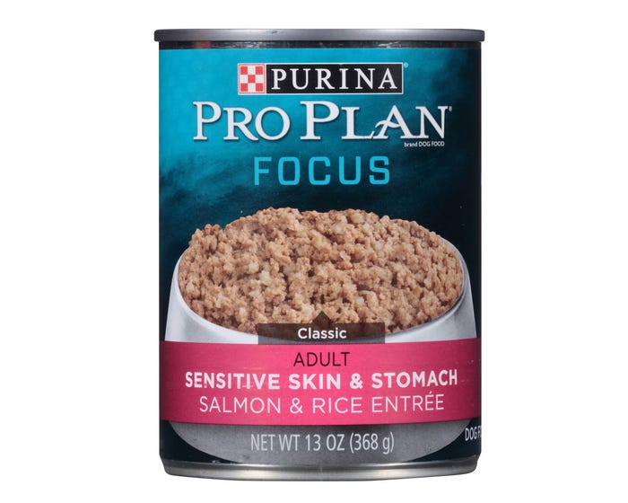 Purina Pro Plan Focus Sensitive Skin  Stomach Salmon  Rice Entrée Adult Wet Dog Food， 13 oz. Can