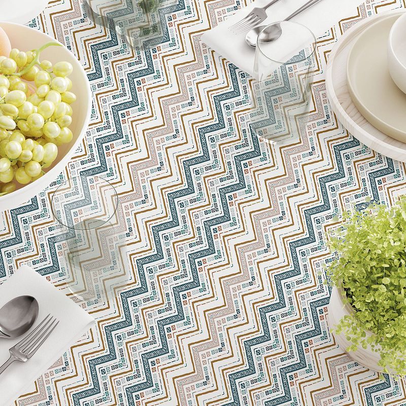 Square Tablecloth， 100% Cotton， 60x60， Boho Chevron