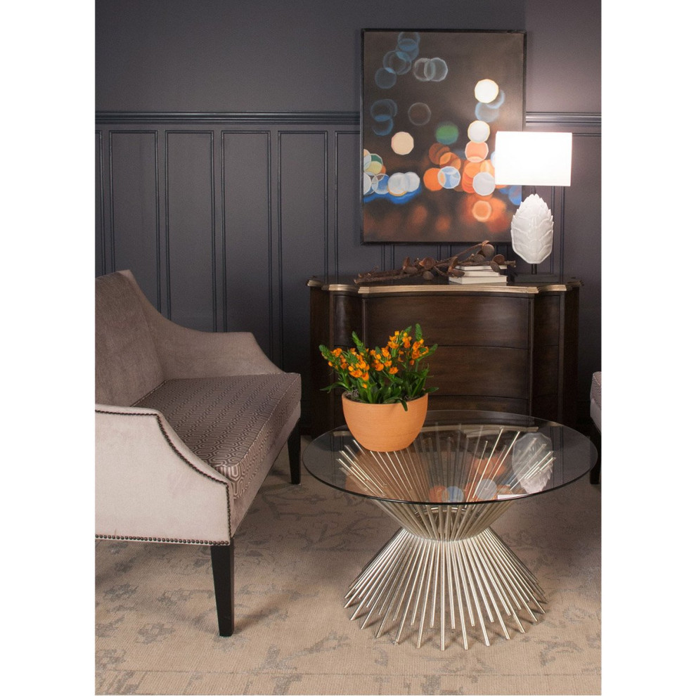 Contemporary Coffee Table  Hourglass Champagne Gold Base With Round Glass Top   Contemporary   Coffee Tables   by Declusia  Houzz