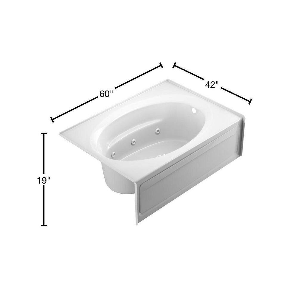 JACUZZI PROJECTA 60 in. x 42 in. Acrylic Right-Hand Drain Rectangular Alcove Whirlpool Bathtub in White R4S6042WRL1XXW