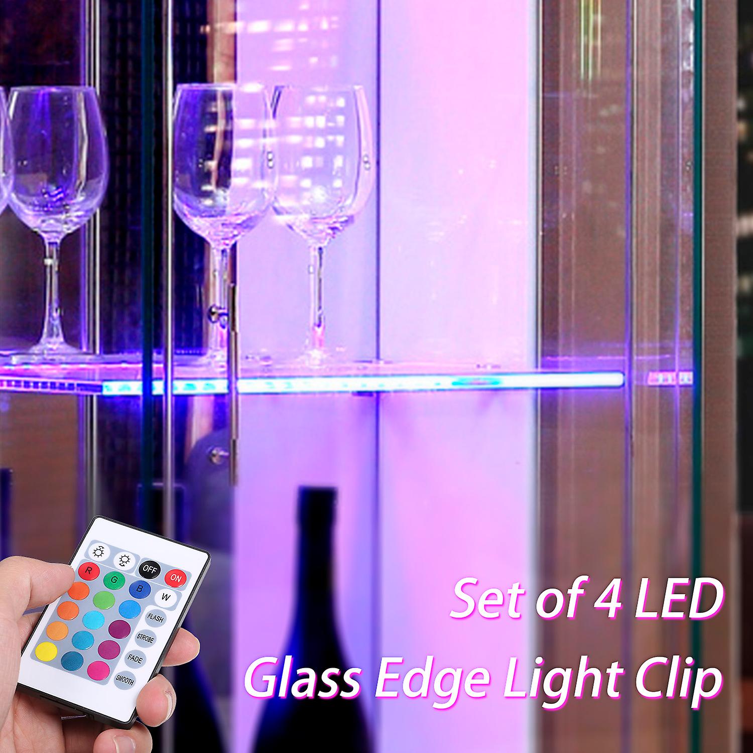 Set Of 4 Leds Glass Edges Light Clip 16 Colors and 4 Lighting Modes Rgb Under Cabinet Floor Lighting For Furniture Display Case No.253982